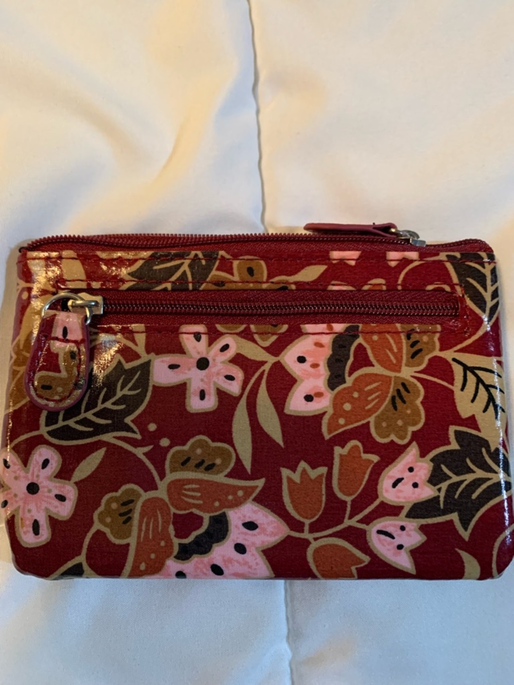 Red Floral Zip Wallet card Pouch